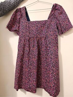 Draper James Pink Floral Square-Neck Casual Dress on Navy